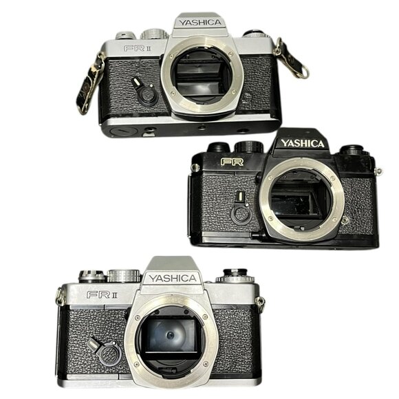 Yashica Camera Lot of 3 FR FR2 Chrome Black FOR PARTS NOT TESTED - Picture 1 of 8